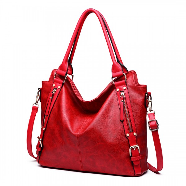E6713 BY - Big Size Soft Leather Look Slouchy Hobo Shoulder Bag Burgundry