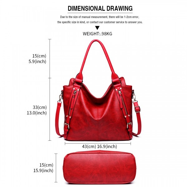 E6713 BY - Big Size Soft Leather Look Slouchy Hobo Shoulder Bag Burgundry