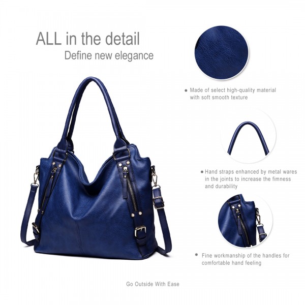 E6713 NY - Big Size Soft Leather Look Slouchy Hobo Shoulder Bag Navy