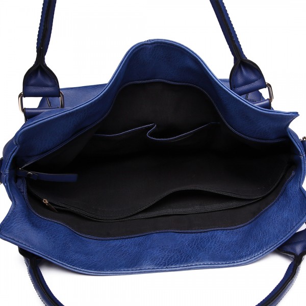 E6713 NY - Big Size Soft Leather Look Slouchy Hobo Shoulder Bag Navy