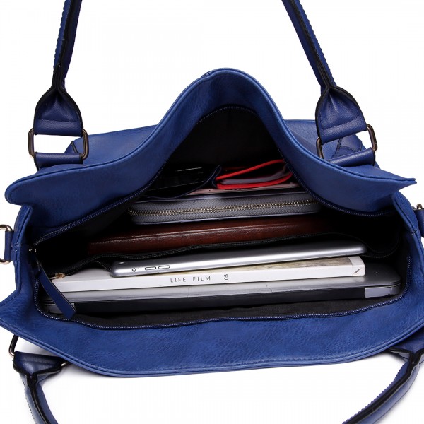 E6713 NY - Big Size Soft Leather Look Slouchy Hobo Shoulder Bag Navy