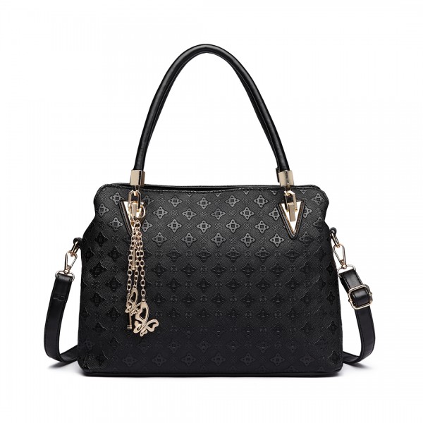 E6714-Miss LuLu Fashion PU Leather Handbag Purse 4pcs Set BLACK