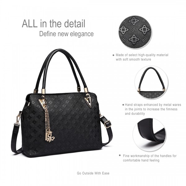 E6714-Miss LuLu Fashion PU Leather Handbag Purse 4pcs Set BLACK
