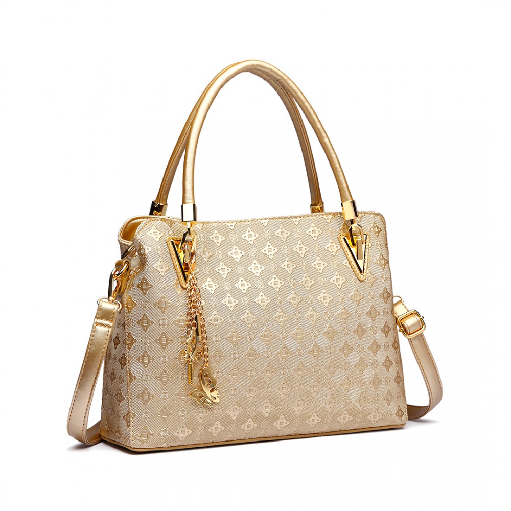 E6714-Miss LuLu Fashion PU Leather Handbag Purse 4pcs Set golden