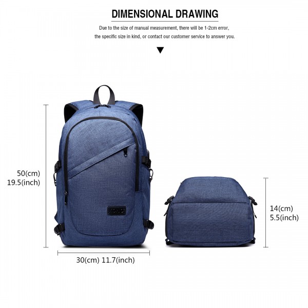 E6715 - Kono Business Laptop Backpack with USB Charging Port - Navy Blue