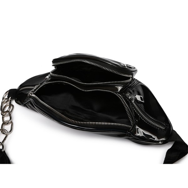 E6831-MISS LULU Patent Leather Zip Front WAISTBAG Bum Bag BLACK