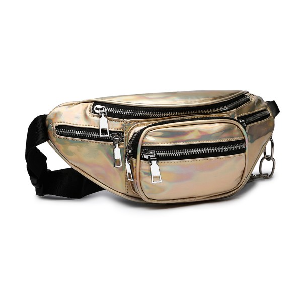 E6831-MISS LULU Patent Leather Zip Front WAISTBAG Bum Bag GOLD E6831-MISS LULU Patent Leather Zip Front WAISTBAG Bum Bag GOLD