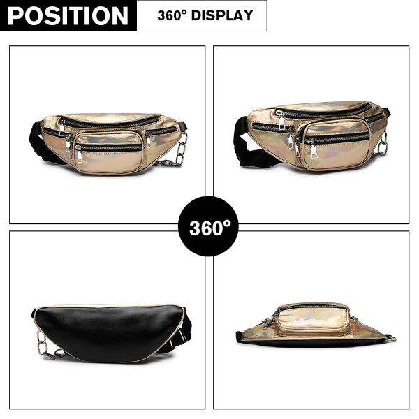 E6831-MISS LULU Patent Leather Zip Front WAISTBAG Bum Bag GOLD E6831-MISS LULU Patent Leather Zip Front WAISTBAG Bum Bag GOLD