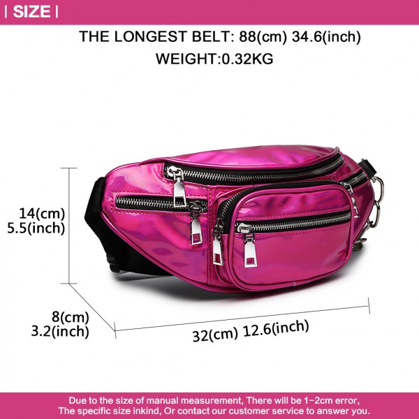 E6831-MISS LULU Patent Leather Zip Front WAISTBAG Bum Bag PLUM
