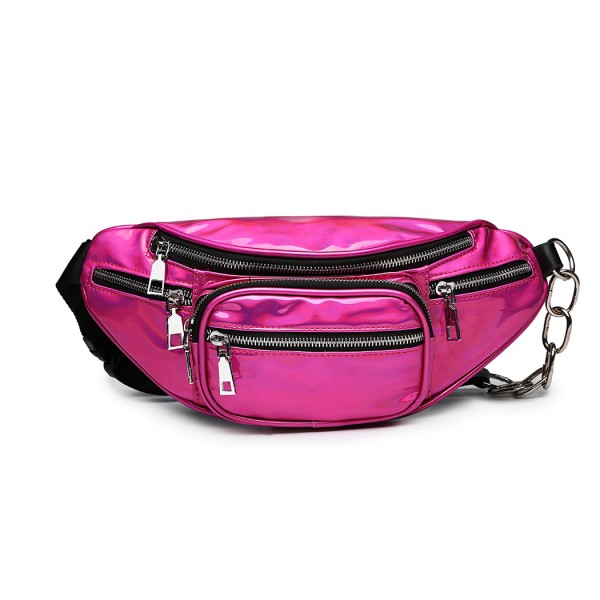 E6831-MISS LULU Patent Leather Zip Front WAISTBAG Bum Bag PLUM
