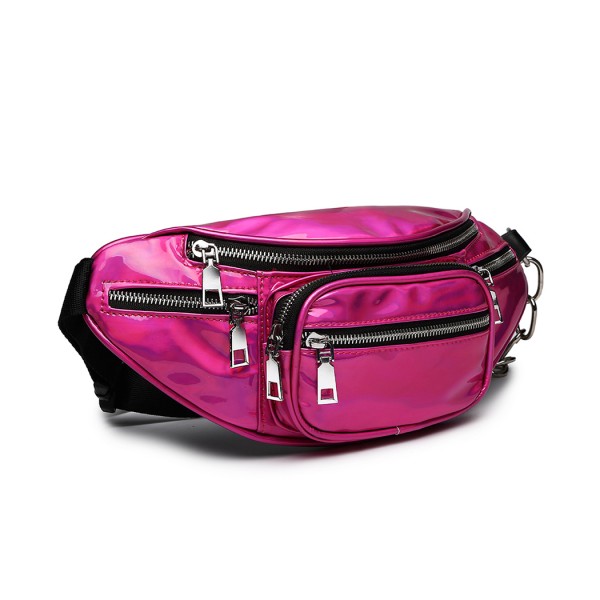 E6831-MISS LULU Patent Leather Zip Front WAISTBAG Bum Bag PLUM