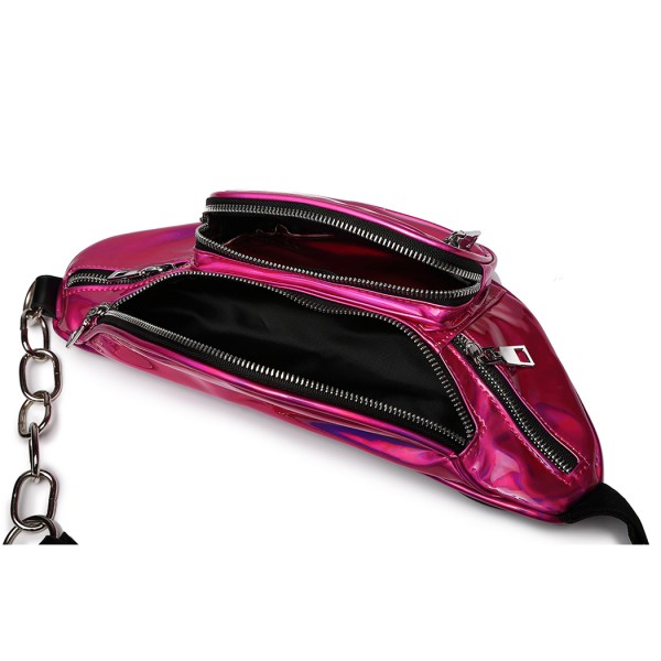 E6831-MISS LULU Patent Leather Zip Front WAISTBAG Bum Bag PLUM