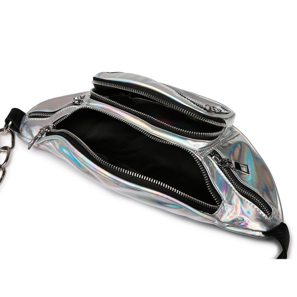 E6831-MISS LULU Patent Leather Zip Front WAISTBAG Bum Bag SILVER