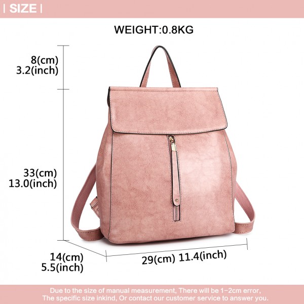 E6833 - MISS LULU Vintage Oil-Wax Faux Leather Backpack - Pink