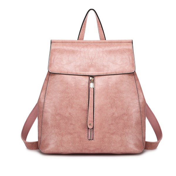 E6833 - MISS LULU Vintage Oil-Wax Faux Leather Backpack - Pink