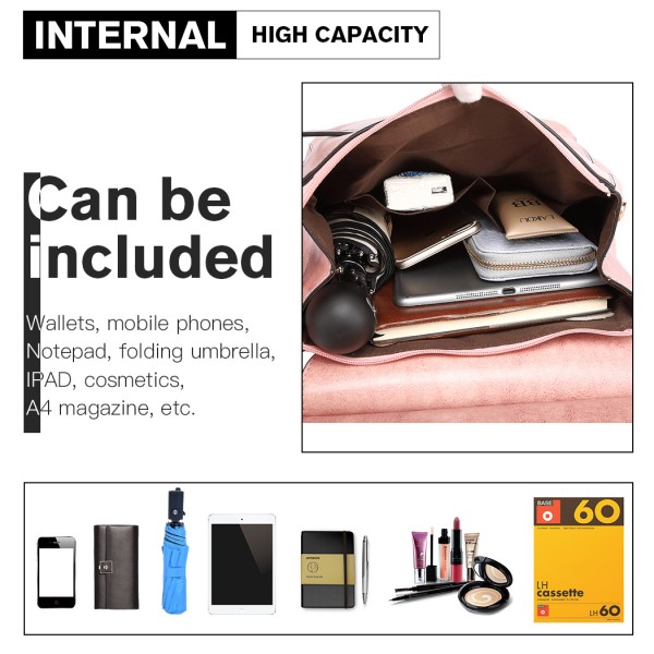 E6833 - MISS LULU Vintage Oil-Wax Faux Leather Backpack - Pink