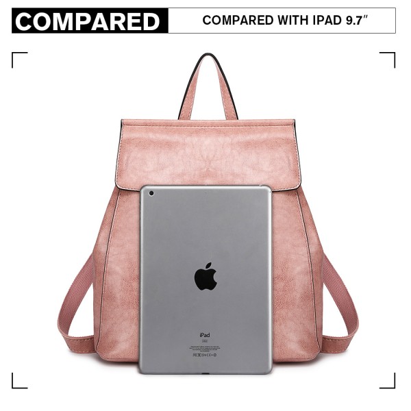 E6833 - MISS LULU Vintage Oil-Wax Faux Leather Backpack - Pink