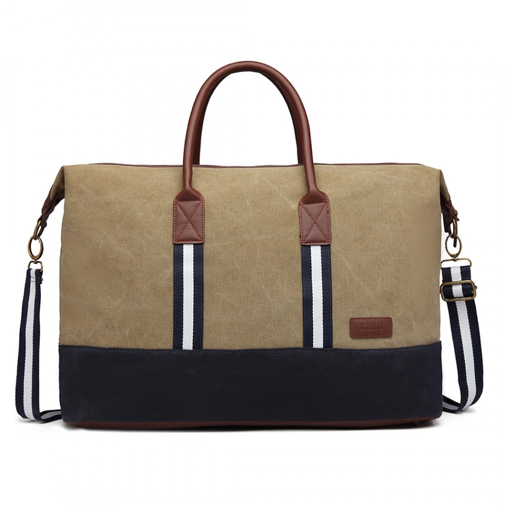 E6836KONO CANVAS DUAL ZIPPER TRAVEL BAG HANDBAG SHOULDER BAG KHAKI
