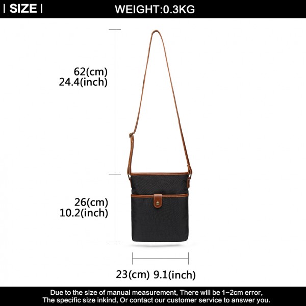 E6838 - Miss Lulu Washed Nylon Pouch Cross Body Bag - Black E6838 - Miss Lulu Washed Nylon Pouch Cross Body Bag - Black