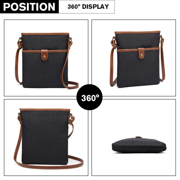 E6838 - Miss Lulu Washed Nylon Pouch Cross Body Bag - Black E6838 - Miss Lulu Washed Nylon Pouch Cross Body Bag - Black