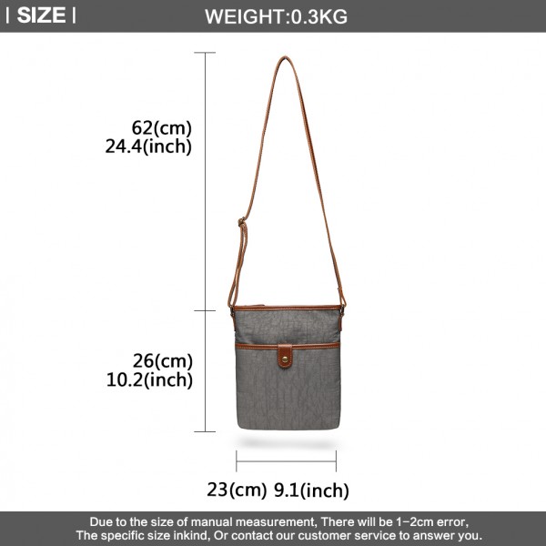 E6838 - Miss Lulu Washed Nylon Pouch Cross Body Bag - Grey E6838 - Miss Lulu Washed Nylon Pouch Cross Body Bag - Grey