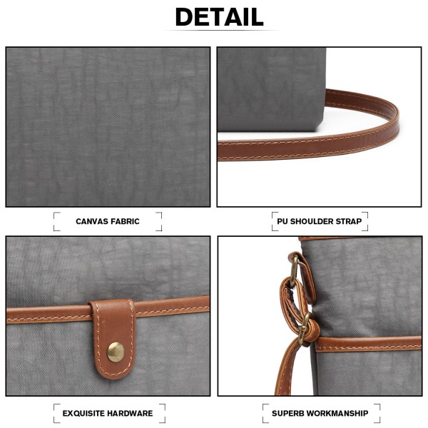 E6838 - Miss Lulu Washed Nylon Pouch Cross Body Bag - Grey E6838 - Miss Lulu Washed Nylon Pouch Cross Body Bag - Grey