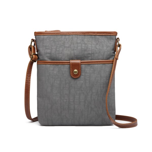E6838 - Miss Lulu Washed Nylon Pouch Cross Body Bag - Grey E6838 - Miss Lulu Washed Nylon Pouch Cross Body Bag - Grey