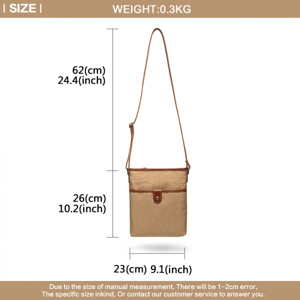 E6838 - Miss Lulu Washed Nylon Pouch Cross Body Bag - Khaki E6838 - Miss Lulu Washed Nylon Pouch Cross Body Bag - Khaki