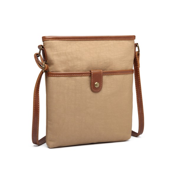 E6838 - Miss Lulu Washed Nylon Pouch Cross Body Bag - Khaki E6838 - Miss Lulu Washed Nylon Pouch Cross Body Bag - Khaki