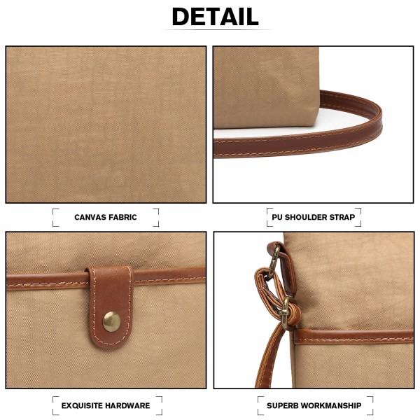 E6838 - Miss Lulu Washed Nylon Pouch Cross Body Bag - Khaki E6838 - Miss Lulu Washed Nylon Pouch Cross Body Bag - Khaki