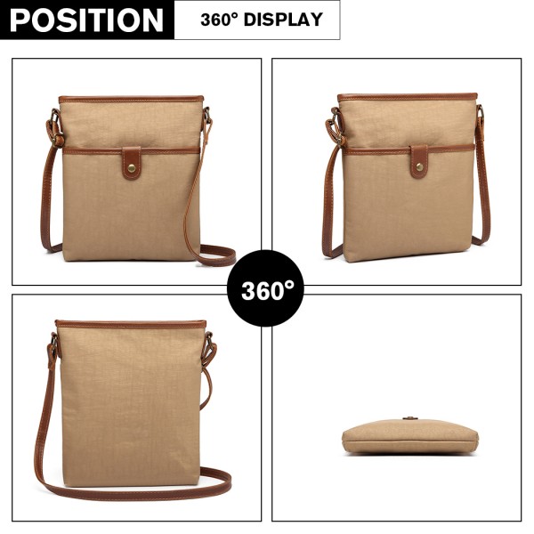 E6838 - Miss Lulu Washed Nylon Pouch Cross Body Bag - Khaki E6838 - Miss Lulu Washed Nylon Pouch Cross Body Bag - Khaki