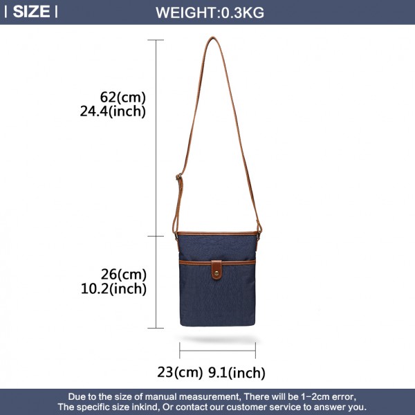E6838 - Miss Lulu Washed Nylon Pouch Cross Body Bag - Navy