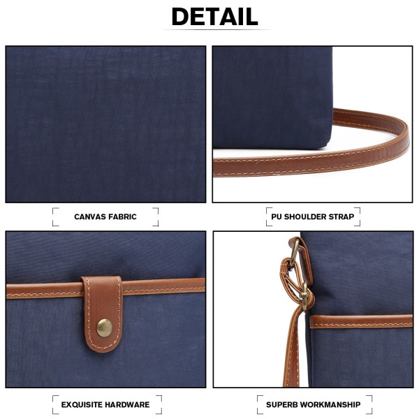 E6838 - Miss Lulu Washed Nylon Pouch Cross Body Bag - Navy