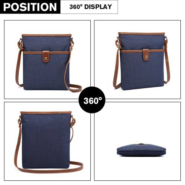 E6838 - Miss Lulu Washed Nylon Pouch Cross Body Bag - Navy