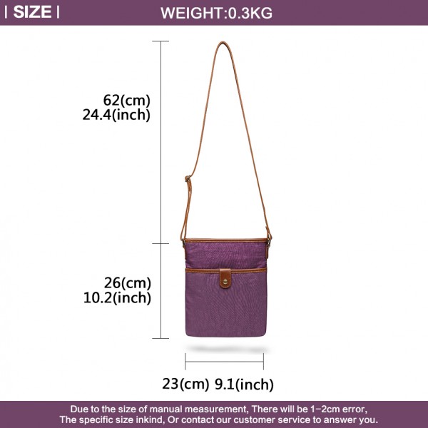 E6838 - Miss Lulu Washed Nylon Pouch Cross Body Bag - Purple