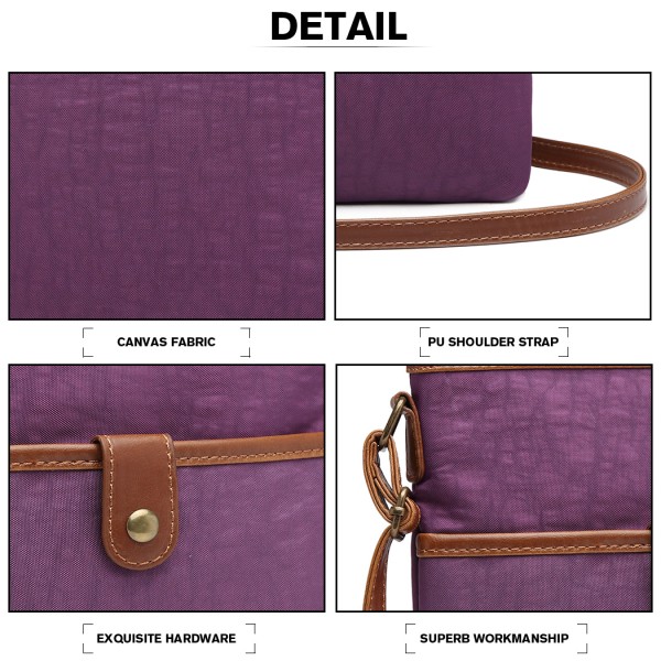 E6838 - Miss Lulu Washed Nylon Pouch Cross Body Bag - Purple E6838 - Miss Lulu Washed Nylon Pouch Cross Body Bag - Purple