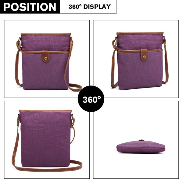 E6838 - Miss Lulu Washed Nylon Pouch Cross Body Bag - Purple