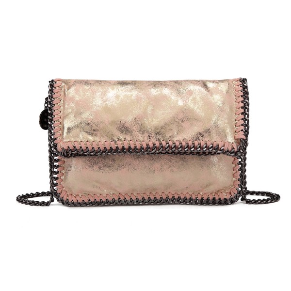E6843 - Miss Lulu Leather Look Folded Metal Chain Clutch Shoulder Bag - Pink E6843 - Miss Lulu Leather Look Folded Metal Chain Clutch Shoulder Bag - Pink