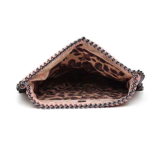 E6843 - Miss Lulu Leather Look Folded Metal Chain Clutch Shoulder Bag - Pink E6843 - Miss Lulu Leather Look Folded Metal Chain Clutch Shoulder Bag - Pink