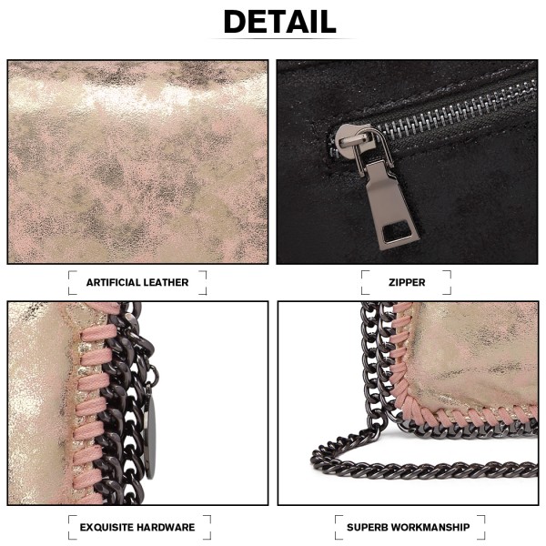 E6843 - Miss Lulu Leather Look Folded Metal Chain Clutch Shoulder Bag - Pink E6843 - Miss Lulu Leather Look Folded Metal Chain Clutch Shoulder Bag - Pink