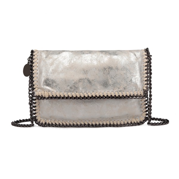 E6843 - Miss Lulu Leather Look Folded Metal Chain Clutch Shoulder Bag - Silver E6843 - Miss Lulu Leather Look Folded Metal Chain Clutch Shoulder Bag - Silver