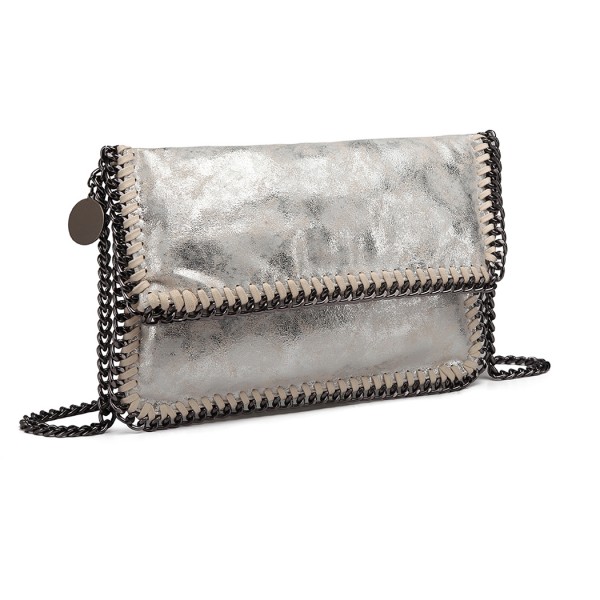 E6843 - Miss Lulu Leather Look Folded Metal Chain Clutch Shoulder Bag - Silver E6843 - Miss Lulu Leather Look Folded Metal Chain Clutch Shoulder Bag - Silver