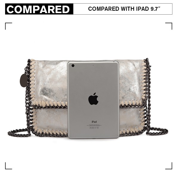 E6843 - Miss Lulu Leather Look Folded Metal Chain Clutch Shoulder Bag - Silver E6843 - Miss Lulu Leather Look Folded Metal Chain Clutch Shoulder Bag - Silver