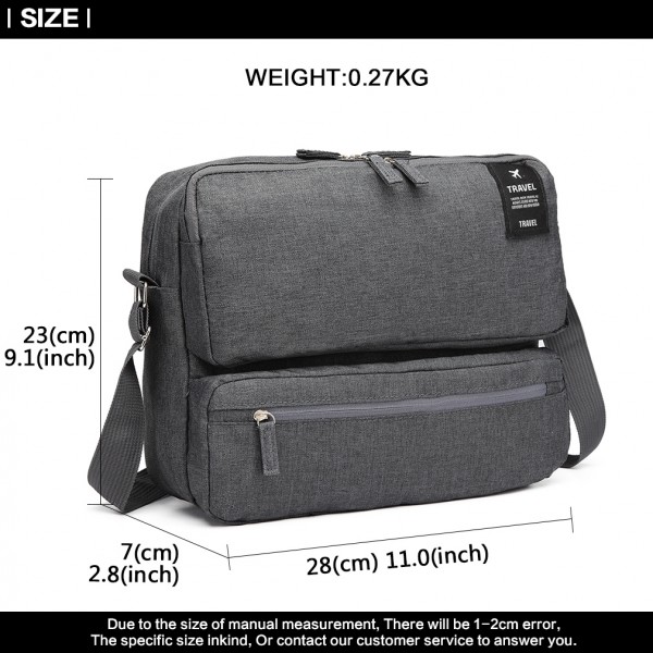 E6851 - Kono Multi Compartment Travel Shoulder Bag - Grey