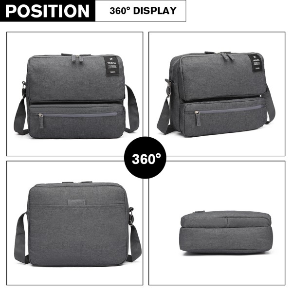 E6851 - Kono Multi Compartment Travel Shoulder Bag - Grey