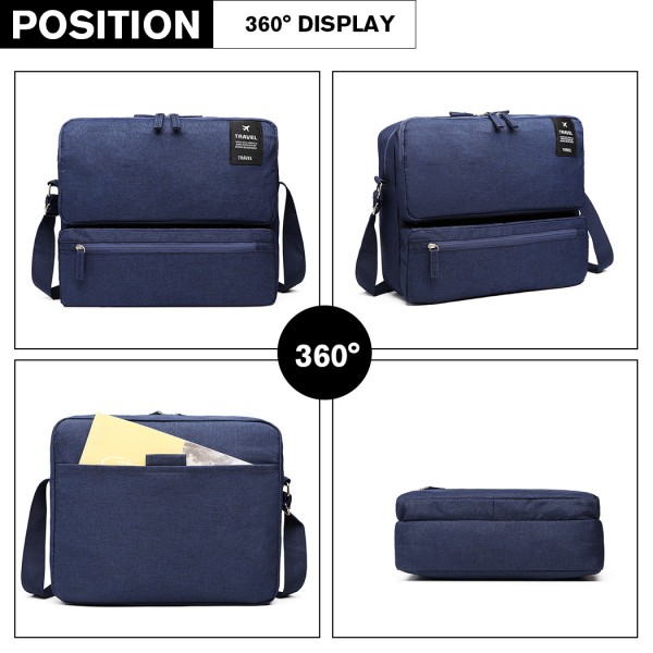 E6851 - Kono Multi Compartment Travel Shoulder Bag - Navy E6851 - Kono Multi Compartment Travel Shoulder Bag - Navy