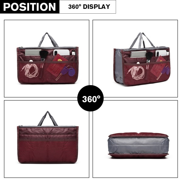 E6876 - Miss Lulu Folding Nylon Handbag Organiser - Burgundy