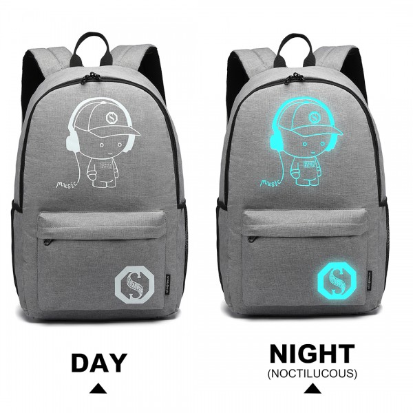E6878 - KONO GLOW IN THE DARK WATERPROOF BACKPACK GREY