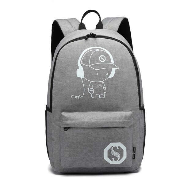 E6878 - KONO GLOW IN THE DARK WATERPROOF BACKPACK GREY