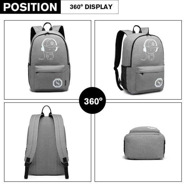 E6878 - KONO GLOW IN THE DARK WATERPROOF BACKPACK GREY
